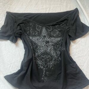 ROMWE Black Star Embellished Blouse